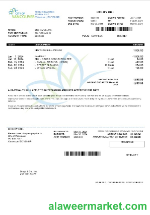 Canada British Columbia City of Vancouver business utility bill
